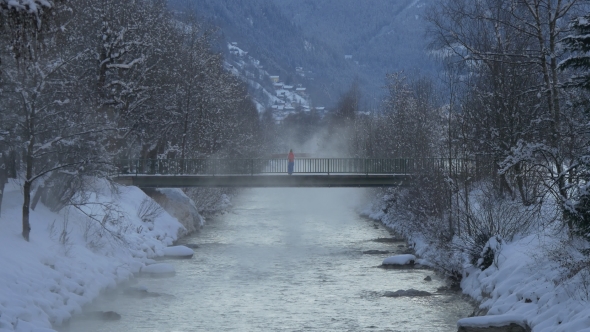 Landscape of Austrian Town in Winter