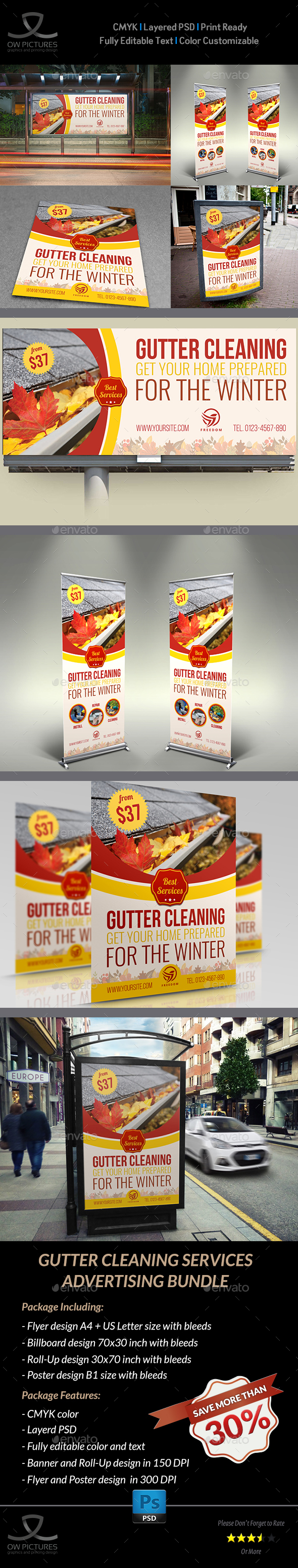 Gutter Cleaning Services Advertising Bundle - Signage Print Templates