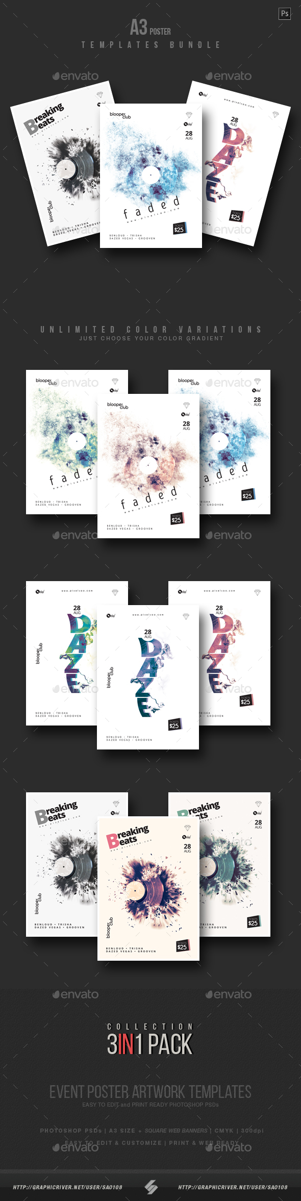 Minimal Sound vol.6 - Party Flyer / Poster Templates Bundle - Clubs & Parties Events