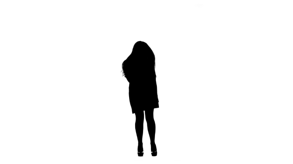 Actress in a Retro Microphone Sings a Rock Song. White Background. Silhouette alt
