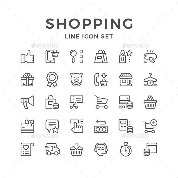 Set Line Icons of Shopping - Man-made objects Objects