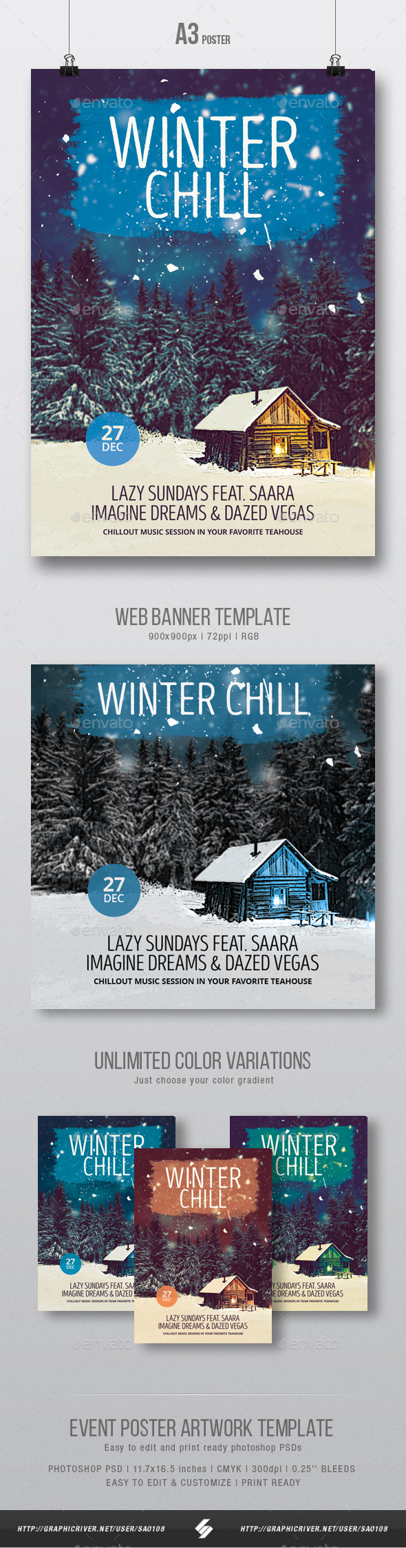 Winter Chill 2 - Chillout Session Poster Template A3 - Events Flyers