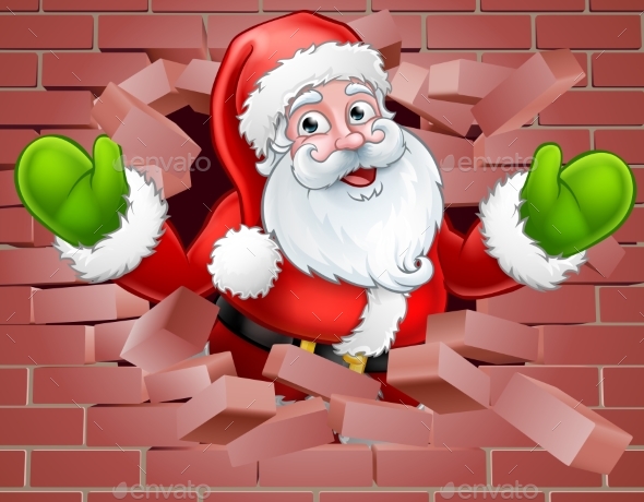 GraphicRiver Santa Cartoon Breaking Through a Wall Background 21040481 GraphicRiver Santa Cartoon Breaking Through a Wall Background 21040481