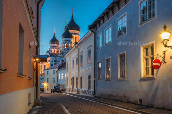 Tallinn, Estonia. Evening View Of Alexander Nevsky Cathedral Fro - Stock Photo - Images