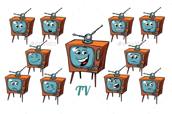 GraphicRiver TV Receiver Emotions Emoticons Set Isolated 21042582 GraphicRiver TV Receiver Emotions Emoticons Set Isolated 21042582