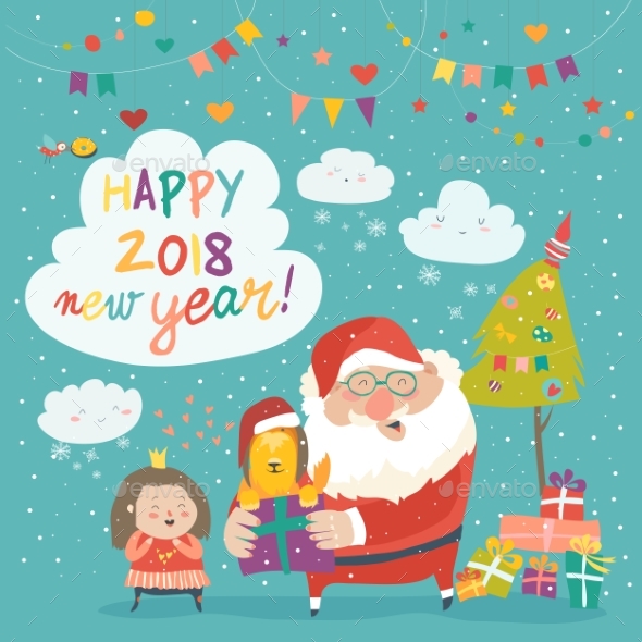 GraphicRiver Santa Claus Giving a Gift Box with Dog to Girl 21042930 GraphicRiver Santa Claus Giving a Gift Box with Dog to Girl 21042930