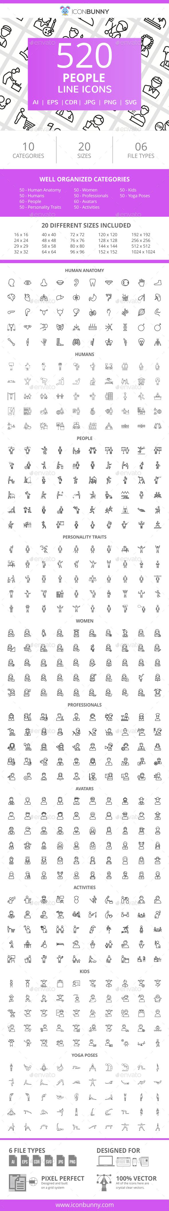 GraphicRiver 520 People Line Icons 21043539