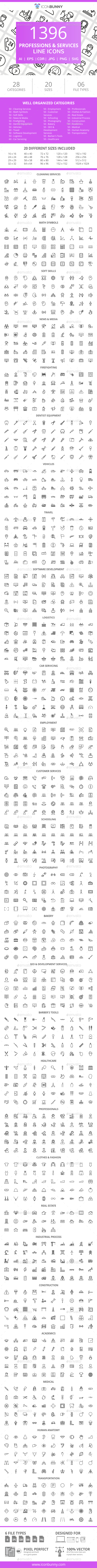 1396 Professions & Services Line Icons - Icons