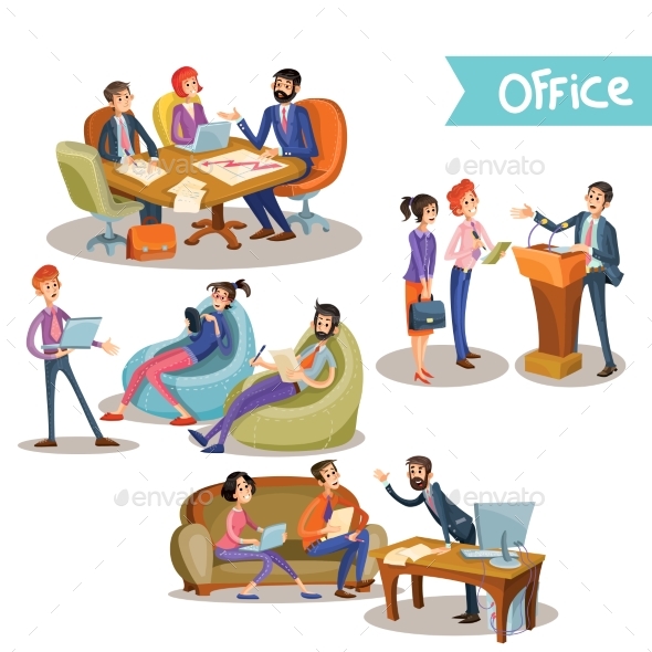 Businessman with Subordinates Holding Talks - People Characters