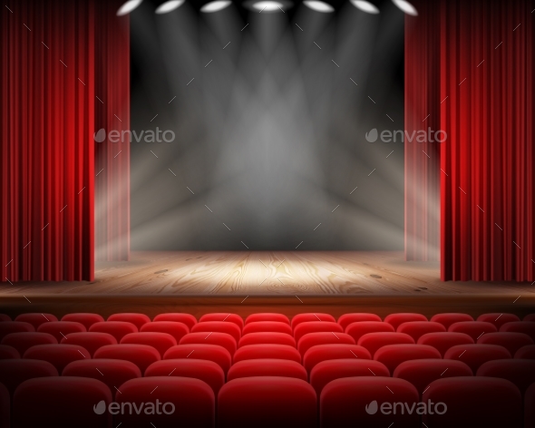 GraphicRiver Red Curtain and Empty Theatrical Scene 21044446