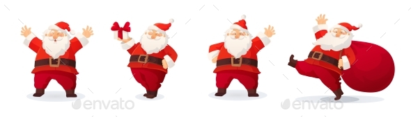 Set of Cartoon Christmas Illustrations of Santa Claus - Christmas Seasons/Holidays