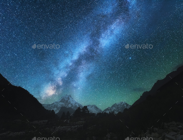 Milky Way. Amazing scene with himalayan mountains