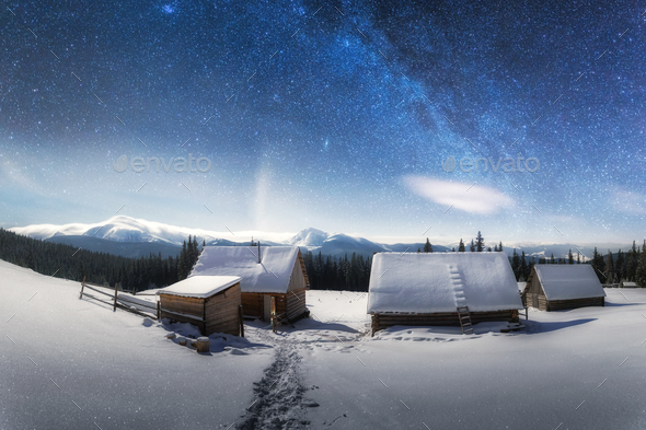 Night landscape glowing by milky way - Stock Photo - Images