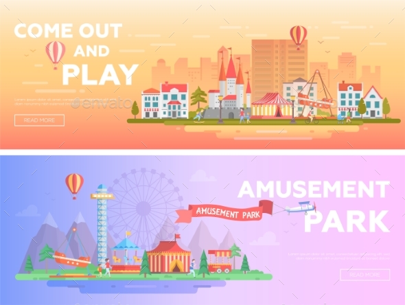 Amusement Park - Set of Modern Flat Vector - Web Elements Vectors
