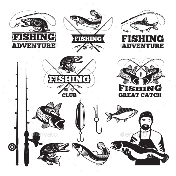 GraphicRiver Vintage Labels Set for Fishing Club 21048828 GraphicRiver Vintage Labels Set for Fishing Club 21048828