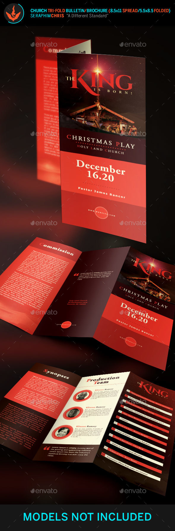 The King Is Born Christmas Tri-Fold Brochure Template - Informational Brochures