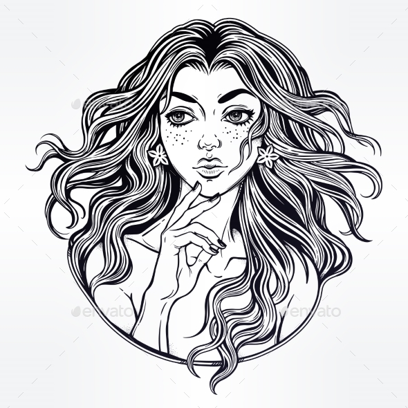Girl with Wind in Her Curly Hair - People Characters