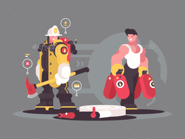 Team Firefighters Characters - People Characters