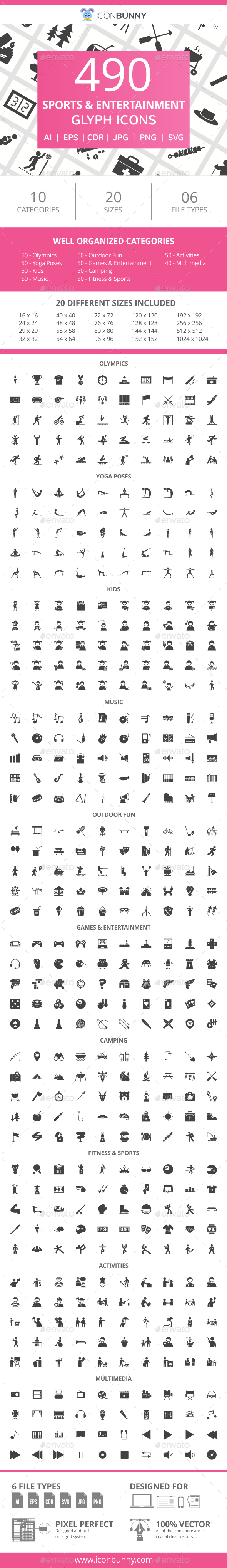 490 Sports & Entertainment Glyph Icons - Icons