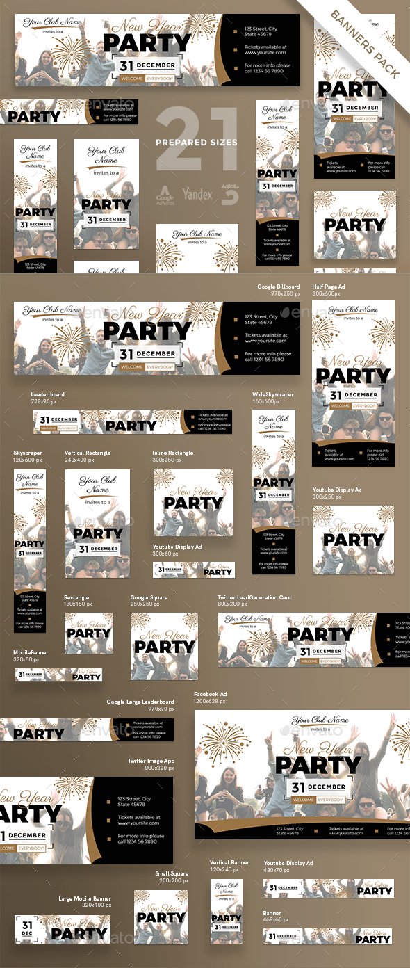 New Year Party Banner Pack - Banners & Ads Web Elements