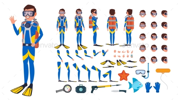 Diver Man Vector - People Characters