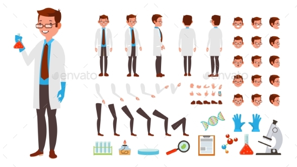 Scientist Man Vector Animated Character Creation - People Characters