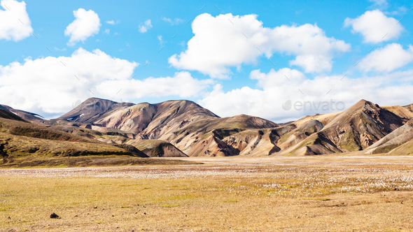panorama of canyon in Landmannalaugar in Iceland - Stock Photo - Images