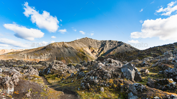 volcanic mount and at Laugahraun lava field - Stock Photo - Images