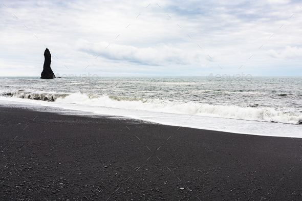 Reynisdrangar basalt column in Iceland - Stock Photo - Images