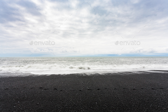 ocean surf on Reynisfjara black Beach in Iceland - Stock Photo - Images