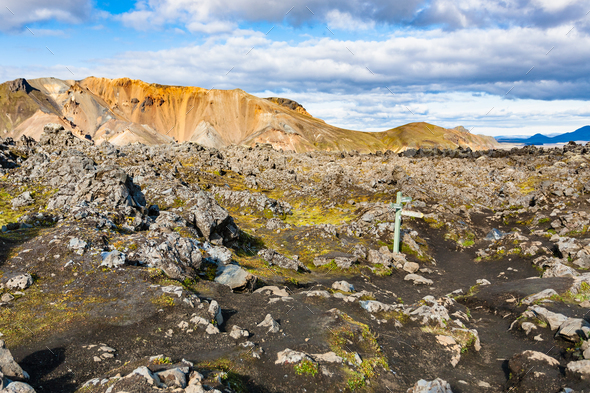 mark at Laugahraun volcanic lava field in Iceland - Stock Photo - Images