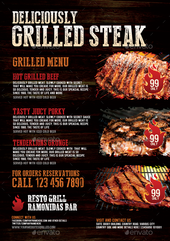 Grill Restaurant Food Flyer by Artchery | GraphicRiver