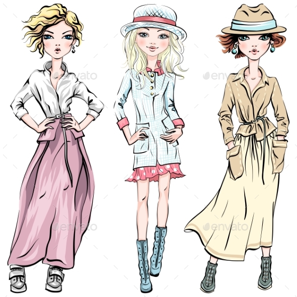 GraphicRiver Vector Set of Fashionable Girls 21051522 GraphicRiver Vector Set of Fashionable Girls 21051522