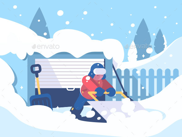 Guy Cleans Snow After Snowfall - People Characters
