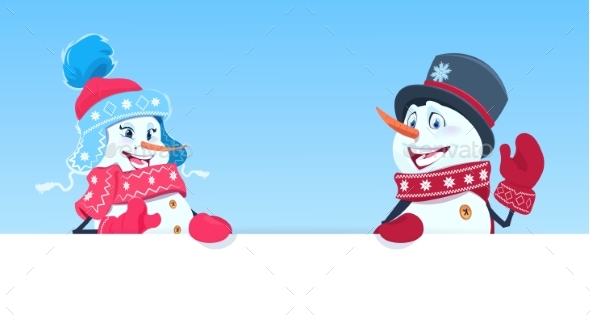 GraphicRiver Holiday Decoration Snowman Couple Holding Banner 21052050 GraphicRiver Holiday Decoration Snowman Couple Holding Banner 21052050