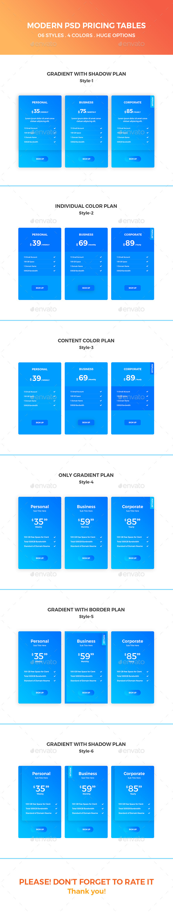 Modern PSD Pricing Tables - Tables Web Elements
