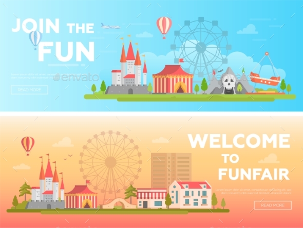 Amusement Park - Set of Modern Flat Vector - Web Elements Vectors