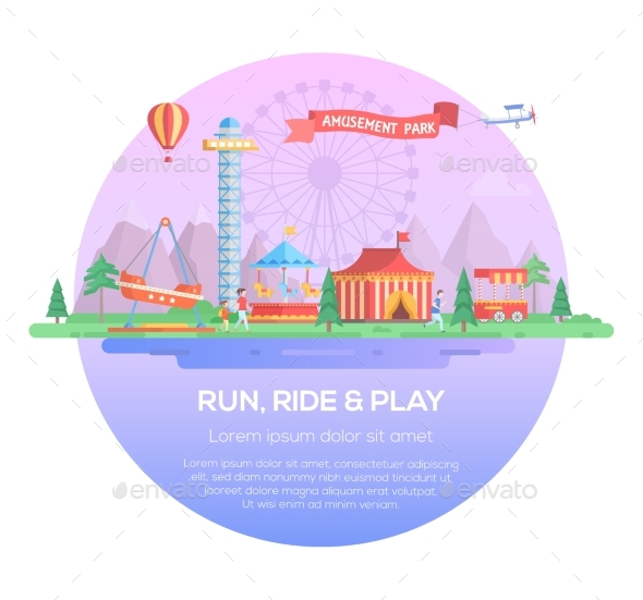 Run, Ride and Play - Modern Vector Illustration - Web Elements Vectors