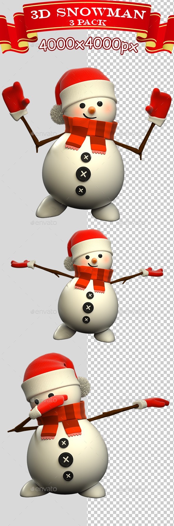 3D Snowman Standing - 3 Pack - Characters 3D Renders