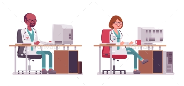 Male and Female Doctor Working at the Desk - Health/Medicine Conceptual