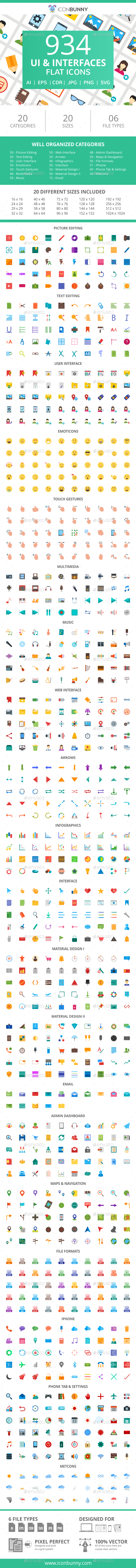 934 UI & Interfaces Flat Icons - Icons