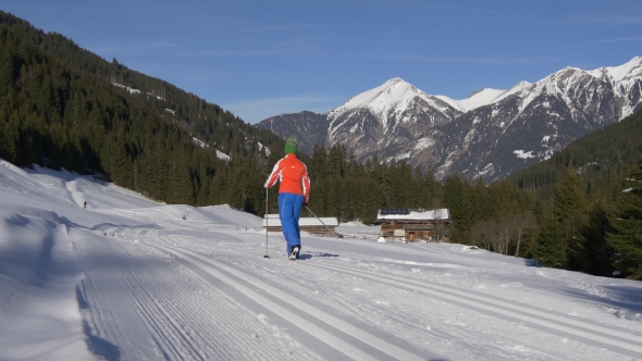 Woman Cross-country Skiing in Austria