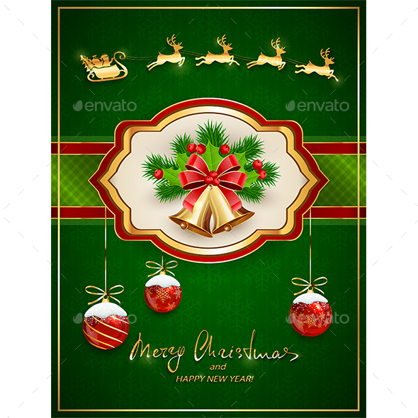 Santa in Sleigh and Card with Christmas Bells - Christmas Seasons/Holidays