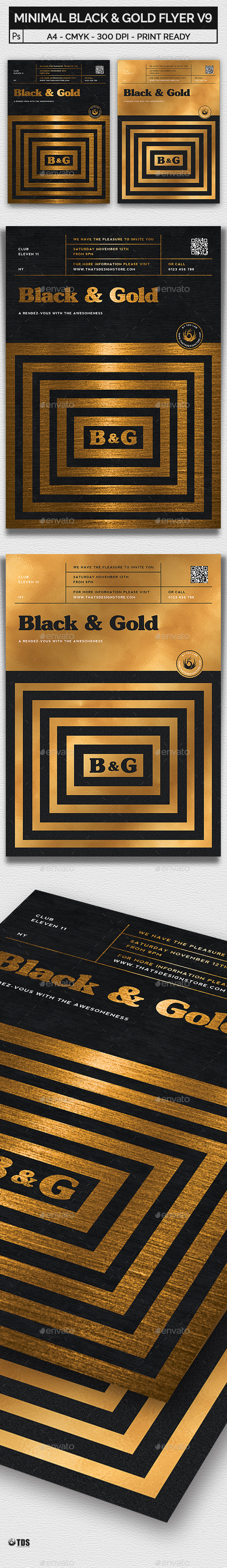 Minimal Black and Gold Flyer Template V9 - Clubs & Parties Events