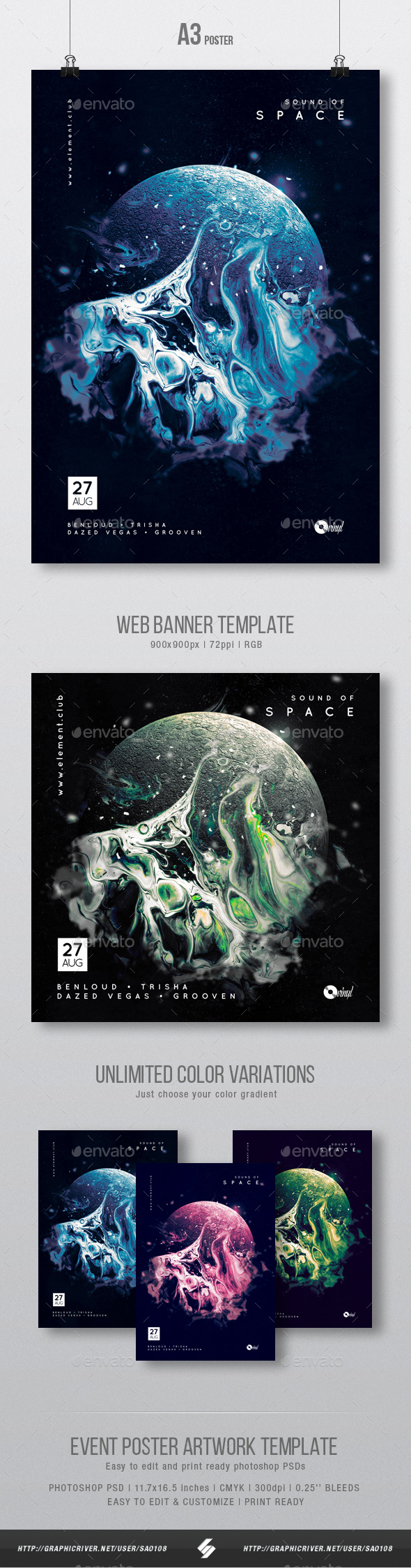 Sound Of Space - Progressive Party Flyer / Poster Template A3 - Clubs & Parties Events