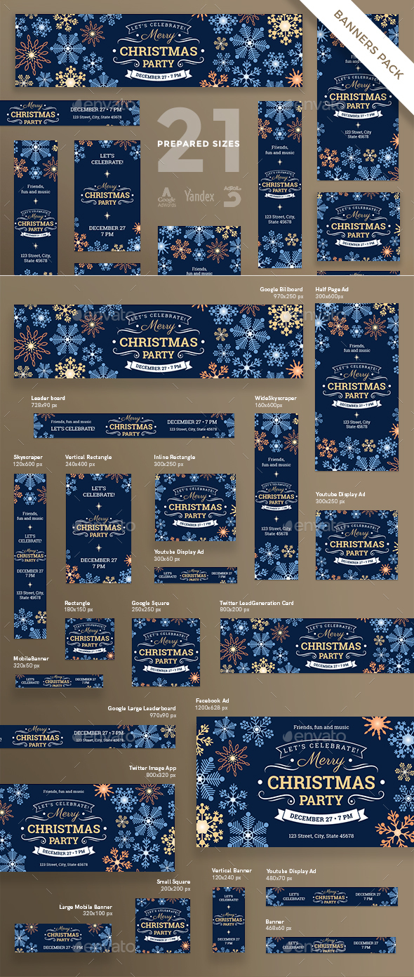 Merry Christmas Party Banner Pack - Banners & Ads Web Elements