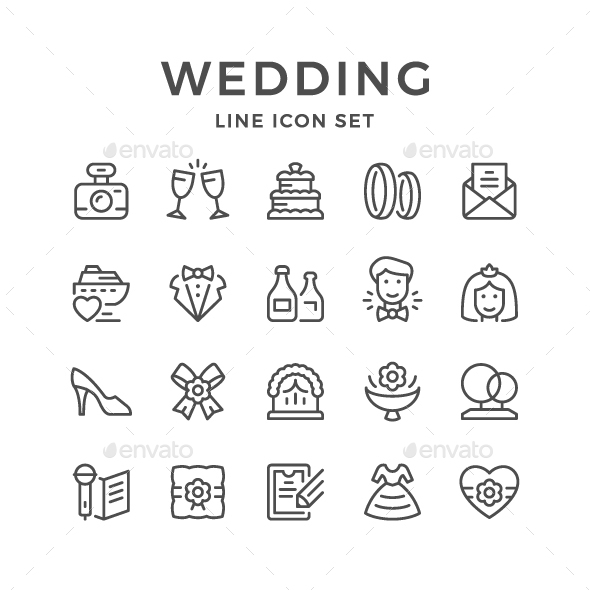 Set Line Icons of Wedding - Man-made objects Objects