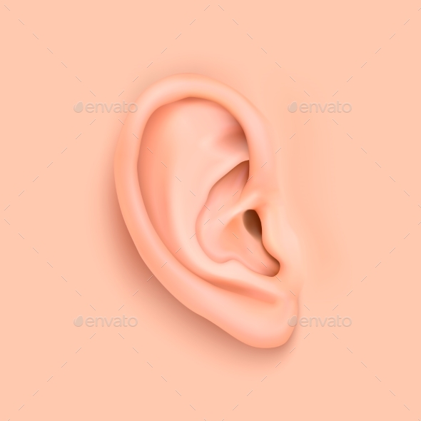 Vector Background with Realistic Human Ear Closeup - Health/Medicine Conceptual