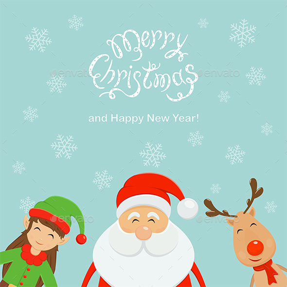Merry Christmas and Santa with Elf and Reindeer - Christmas Seasons/Holidays