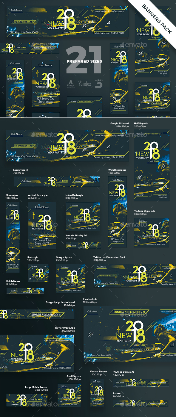 New Year Party Banner Pack - Banners & Ads Web Elements